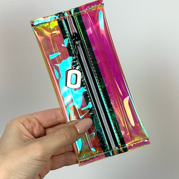 Womens NEW Pink/Orange/Blue Holographic Mini Cosmetic Bag/Coin Purse Clutch NWT - Picture 3 of 10